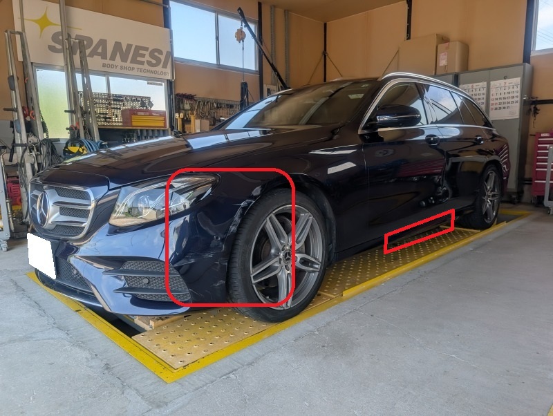 メルセデスベンツ E220d（W213）ステーションワゴン バンパー・フェンダー・サイドステップをクイック補修